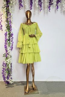 Parrot Green Ruffled Midi Dress