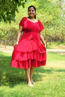 Red Stylish Ruffled Midi Dress