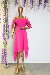 Magenta Pink Asymmetrical Midi Dress