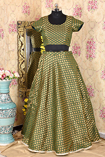 Green brocade skirt top set