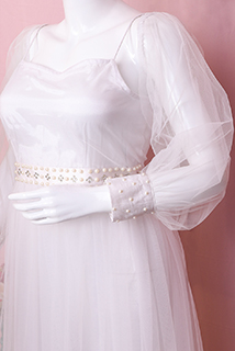 White net and pearl work detachable bishop sleeves
