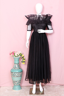 Black Off-shoulder Ruffled Organza Gown