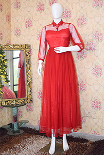 Red Net Collar Neck Gown