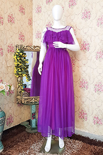 Purple Net Ruffled Neck Gown