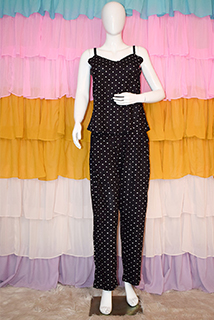 Black crepe polka dot night suit