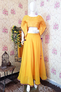 Mustard kaftaan style crop top and skirt set