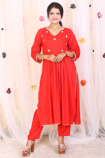 Red rayon cotton kurta set