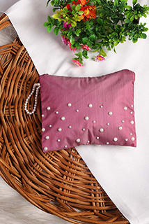 Dark pink pouch with pearl work