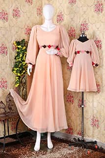 Light Peach Georgette Mother Daughter Combo Set