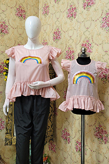 Peach Rainbow Mother daughter Combo Top