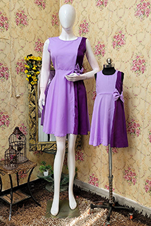 Lavender Crepe Mother Daughter Short Dress Combo