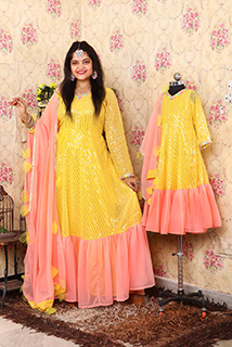 Haldi Special Mom And Daughter Anarkali Suit Combo