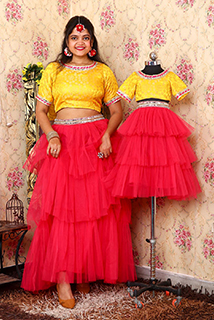 Haldi Special Top Skirt Mom And Daughter Combo