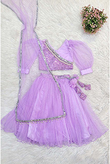 Lavender Net and Sequins Lehenga