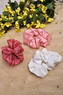 Pink White Satin and Organza Scrunchies combo Set