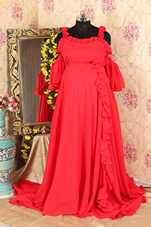 Red Maternity Shoot Special Ruffled and Trail gown