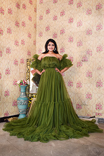 Pre-wedding Shoot Special Green Net Gown