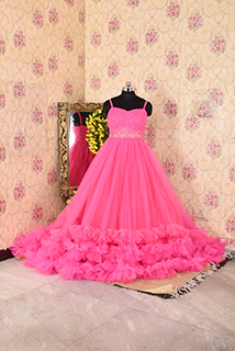 Pre-wedding shoot special Pink Trailed and Ruffled Gown
