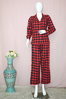 Maroon Check Cotton Night Suit