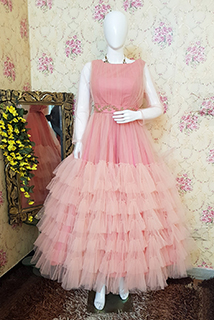 Peach Ruffled Net Gown with belt