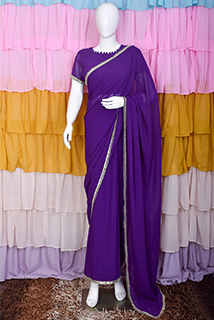 Purple Predraped Mirror Jace Sari with Unstitched Blouse Piece