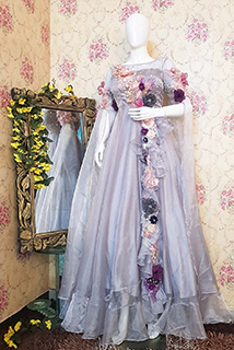 Grey 3D Patches Organza Gown