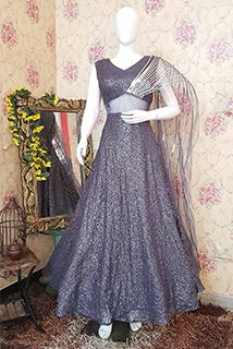 Grey Sequins Gown With Stylish Drape