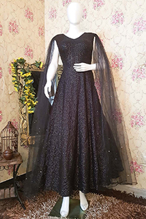 Black Sequins Gown With Long Sleeves