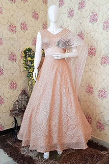 Rosegold Sequins Gown With Stylish Drape