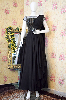 Black Sequins Details Sari Gown