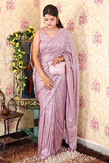 Mauve Color Sequins Sari with Unstitched Blouse Piece