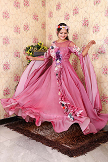 Mauve 3D Flowers Organza Gown with Matching Tiara