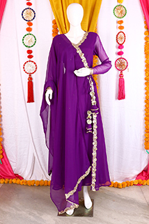 Purple Angrakha Style Anarkali With Dupatta