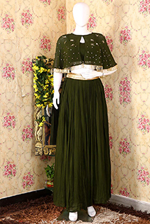 Mehandi Green top-skirt- Cape set