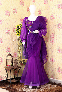 Purple Mermaid Sari With Stitched Blouse and Belt