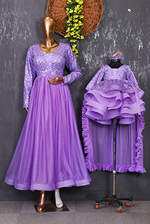 Lavender Bead Work Mother Daughter Combo Dress