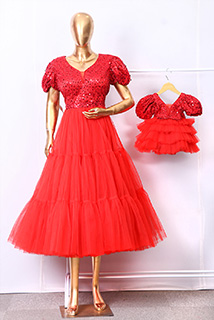 Red Barbie Style Mother Daughter Combo Set