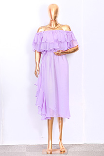 Lavender Georgette Off-Shoulder Dress