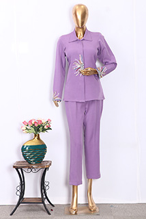 Lavender Collar Neck Hand Embroidered Co-Ord Set