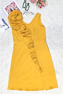 Mustard Appliqué work Slit dress