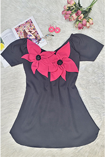 Black Pink Appliqué work dress