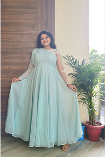 Sky Blue Hand Embroidered Anarkali with Dupatta