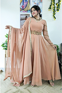Peach Hand Embroidered Anarkali with Dupatta