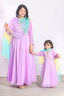 Lavender Nayra cut Mother Daughter Anarkali Suit combo