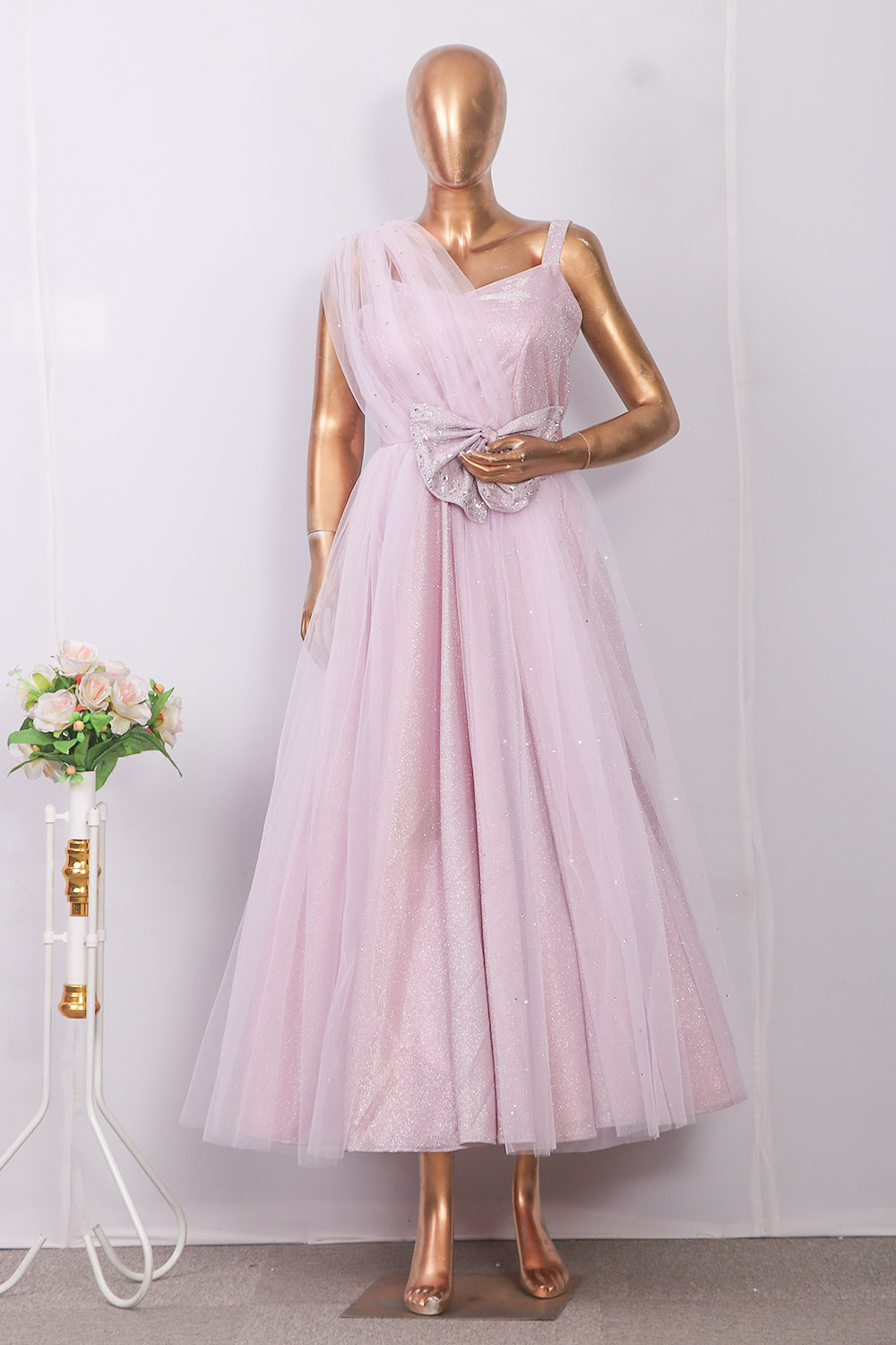 Pastel Pink Shimmer and net Gown