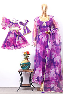 Purple Floral Print Organza Mother Daughter Ethnic combo