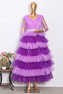Lavender Shaded Ruffled Gown with Silver Belt