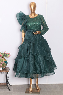 Bottle Green Organza and Net Gown