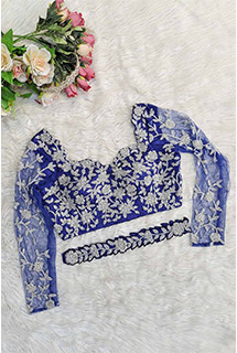 Royal Blue Hand Embroidered Blouse With Belt