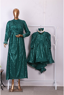 Bottle Green Mother Daughter Sequins Gown Combo
